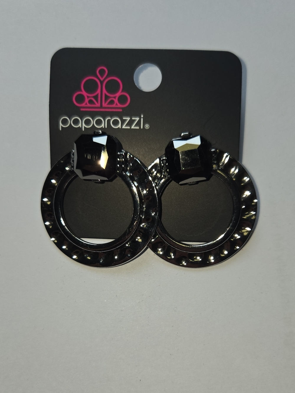 paparazzi Gunmetal Faceted Hoop Earrings